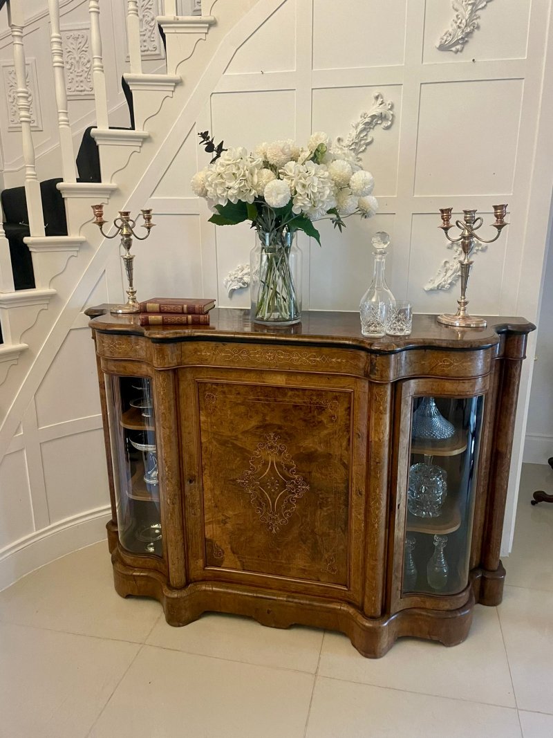 Superb Quality Antique Victorian Burr Walnut Inlaid Credenza/Sideboard - Image 3